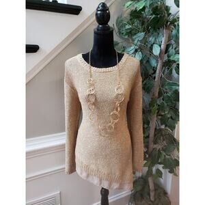 Jaclyn Smith Collection Sweater Women's M Brown Sequin Long Sleeve Round Neck